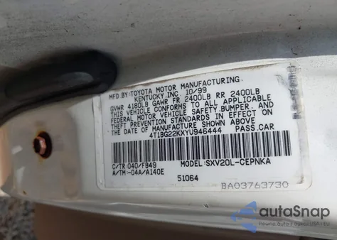 2000 Toyota Camry Le z USA, uszkodzony, nr VIN 4T1BG22KXYU946444